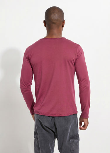 T-shirt col rond détails aspect brut Bordeaux