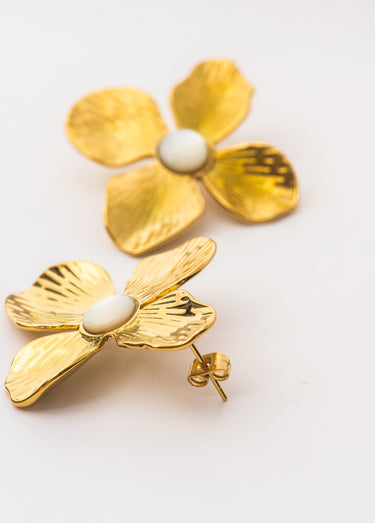 Boucles d'oreille acier fleur fantaisie Dore