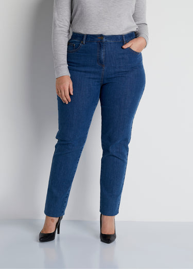 Jean 5 poches ceinture extensible coton stretch Bleu