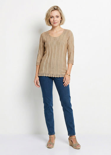 Pull court ajouré col rond Ficelle