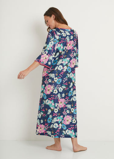Robe d'intérieur satinée antistatique Imprime Marine