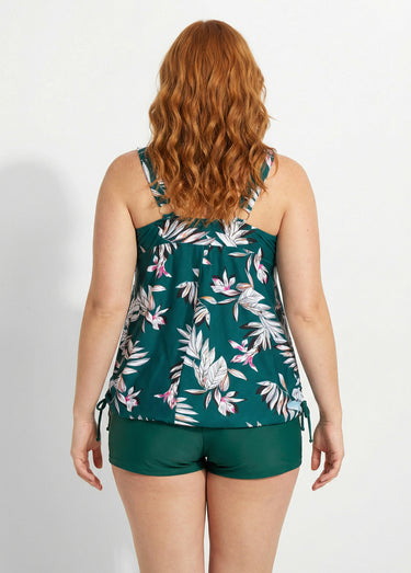 Maillot de bain tankini imprimé exotique Vert