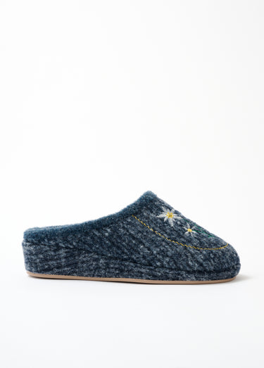 Chaussons mules brodés largeur confort Marine