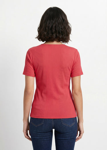 T-shirt coton côtelé col rond Griotte