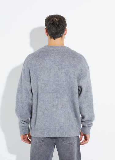 Pull épais chaud avec laine et col rond Gris