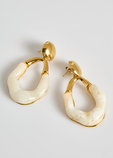 Boucles d'oreilles acier inox et résine Dore/Blanc