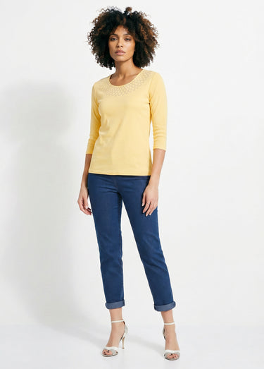 T-shirt fantaisie cloutée manches 3/4 Jaune