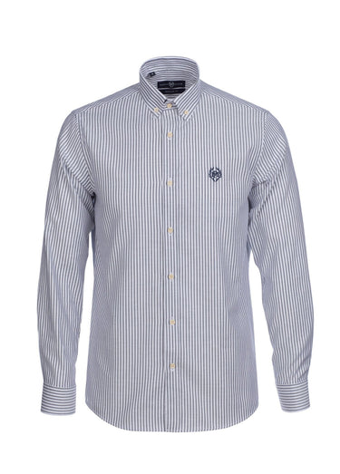 Chemise rayée popeline, col américain Bleu Marine