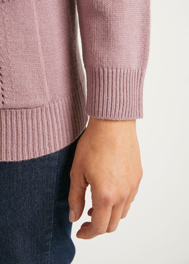 Gilet long boutonné brodé perlé col V Cyclamen