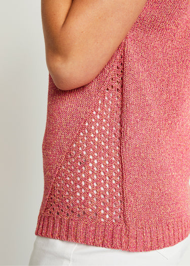 Pull fin ajouré manches courtes Fuchsia