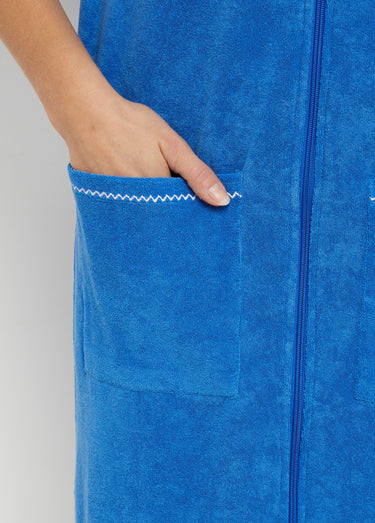 Peignoir de bain éponge coton uni zippé Bleu
