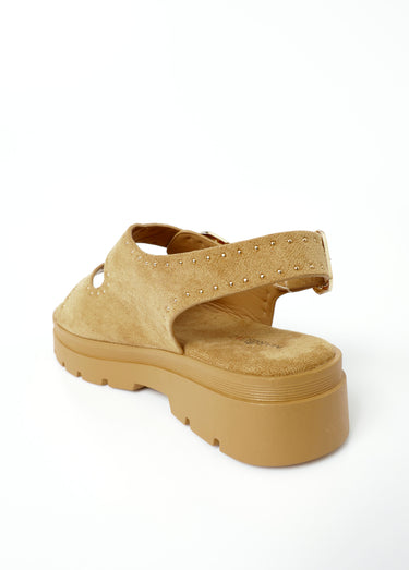 Sandales compensées effet daim à boucles Camel