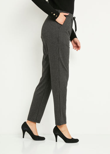 Pantalon droit taille élastiquée maille stretch Gris Raye
