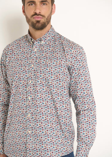 Chemise motif fleuri fantaisie Orange/Bleu