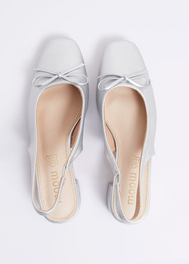 Ballerines slingback, petit talon enrobé Argente