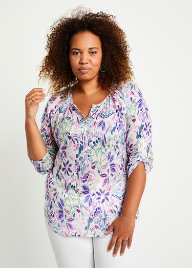 Tunique longue boutonnée voile coton Violet/Rose