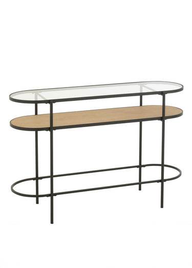 Console ovale chic métal, bois et verre Naturel