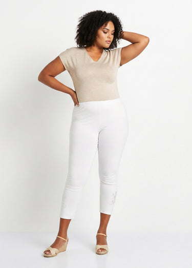 Legging court uni ceinture élastiquée Blanc