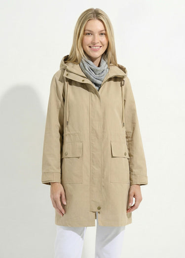 Parka zippée pressionnée à capuche déperlante Sable