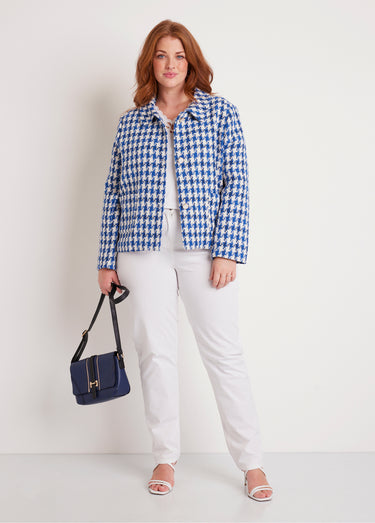 Veste pied de poule courte Bleu / Blanc