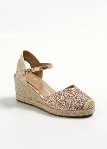 Espadrilles compensées pailletées à bride Champagne