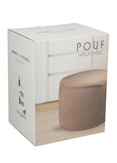Pouf déco gonflable rond, aspect laineux Marron