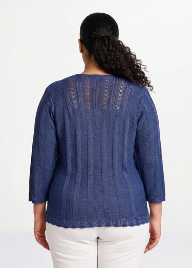 Pull court ajouré col rond Bleu