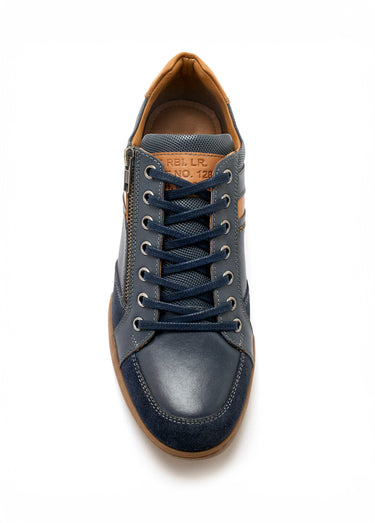 Baskets en cuir multimatières lacets et zip Marine