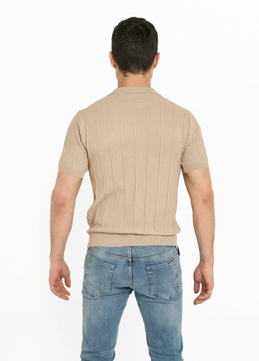 Pull fin en maille gaufrée avec col polo Camel