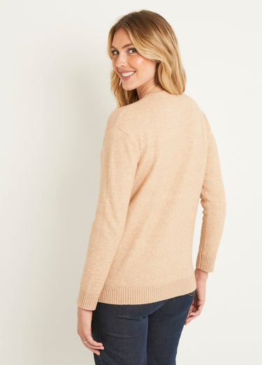 Pull chiné court col rond avec laine Sable