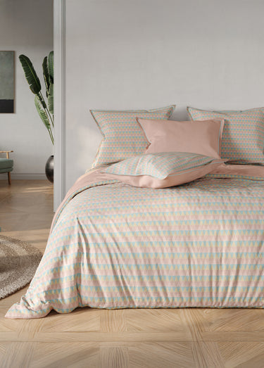 Parure housse de couette coton, triangle Rose