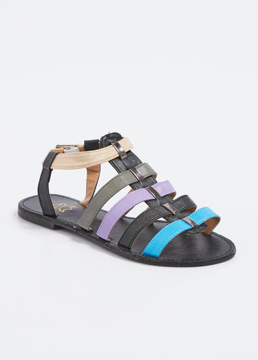 Sandales spartiates brides multicolores Noir