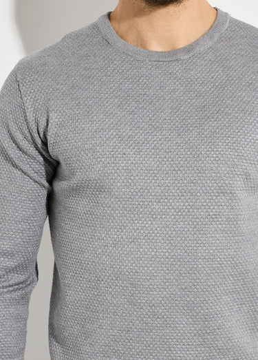 Pull maille fantaisie avec col rond Gris