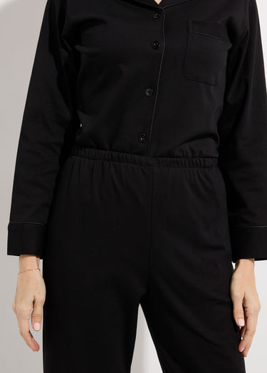 Pyjama 2 pièces jersey, col chemisier Noir
