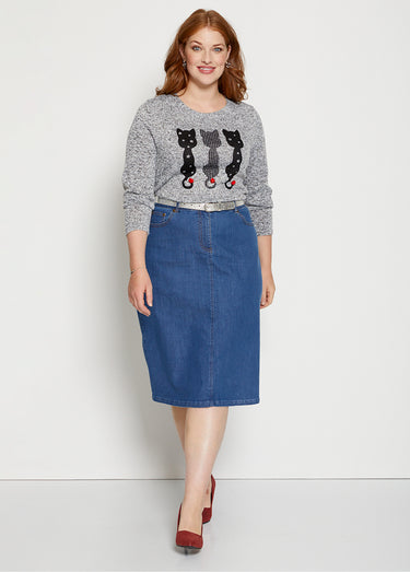 Jupe trapèze en jean stretch Bleu