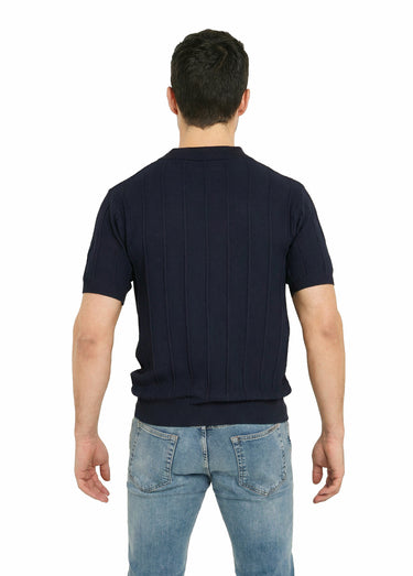 Pull fin en maille gaufrée avec col polo Marine