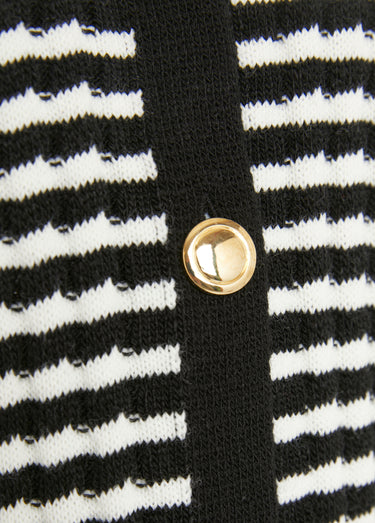 Gilet boutonné rayé chic avec col rond Noir/Ecru