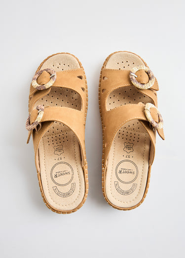 Mules à boucles largeur confort Camel