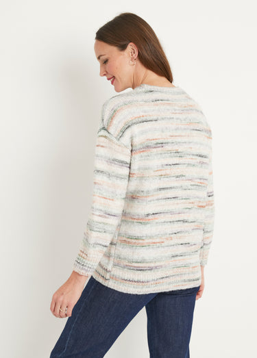 Pull chaud mouliné col rond avec laine Mandarine/Vert