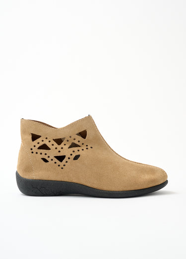 Boots largeur confort zippées cuir velours Beige