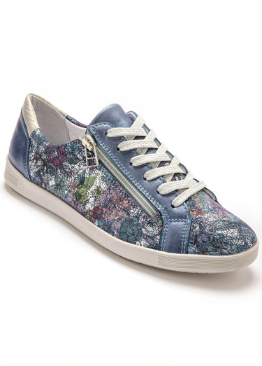 Baskets cuir zippées grande largeur Imprime/Bleu