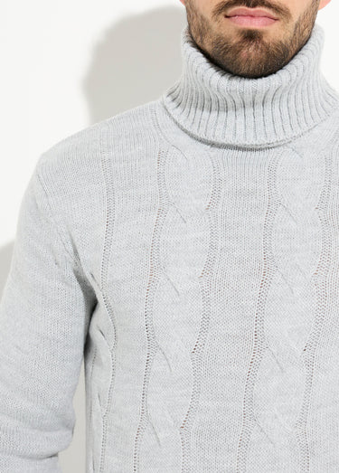 Pull irlandais col roulé chaud avec laine Gris