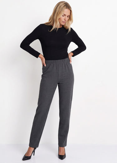 Legging droit ceinture élastiquée avec laine Uni Gris