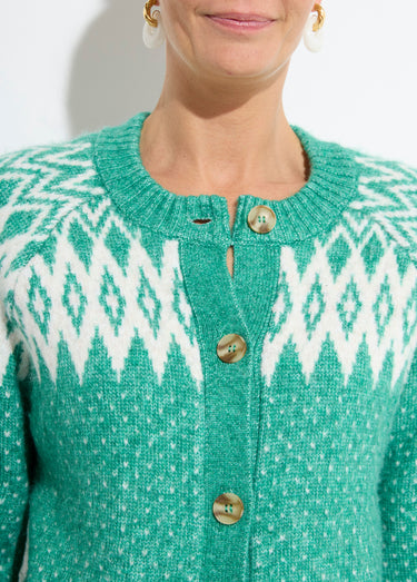 Gilet chaud boutonné jacquard graphique Vert / Écru