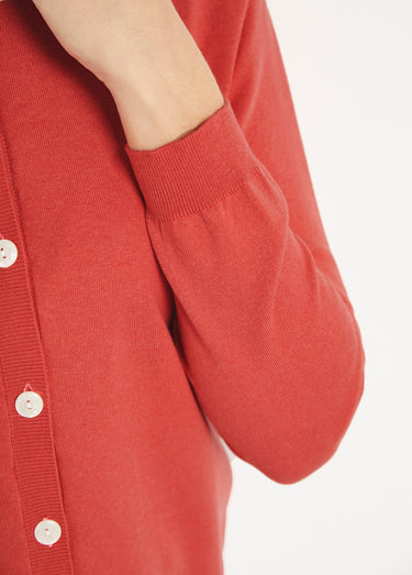 Gilet cardigan doux col rond boutonné Coquelicot