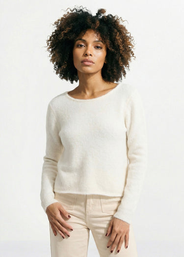 Pull avec laine et détail dentelle dos Ecru