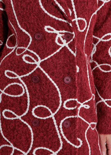 Caban long fantaisie type laine bouillie Bordeaux