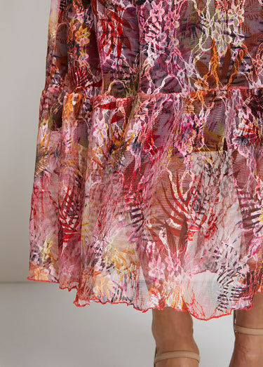 Jupe longue volantée maille résille Imprime/Rose