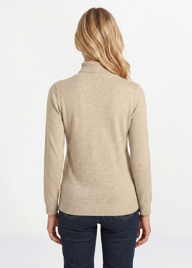 Pull fin col montant jersey uni avec laine mérinos Ficelle