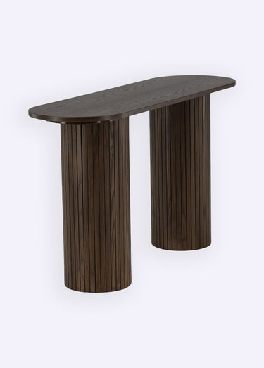 Console en bois, pieds façon colonne Moka